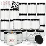 EkkoVla 24 Pack 8 oz Clear Round Glass Jars with 24 Black Lids, Candle Making Jar, Empty Refillable Cosmetic Containers for Lotions, Face Creams, Body Butter, Powders, Ointments, Beauty Products