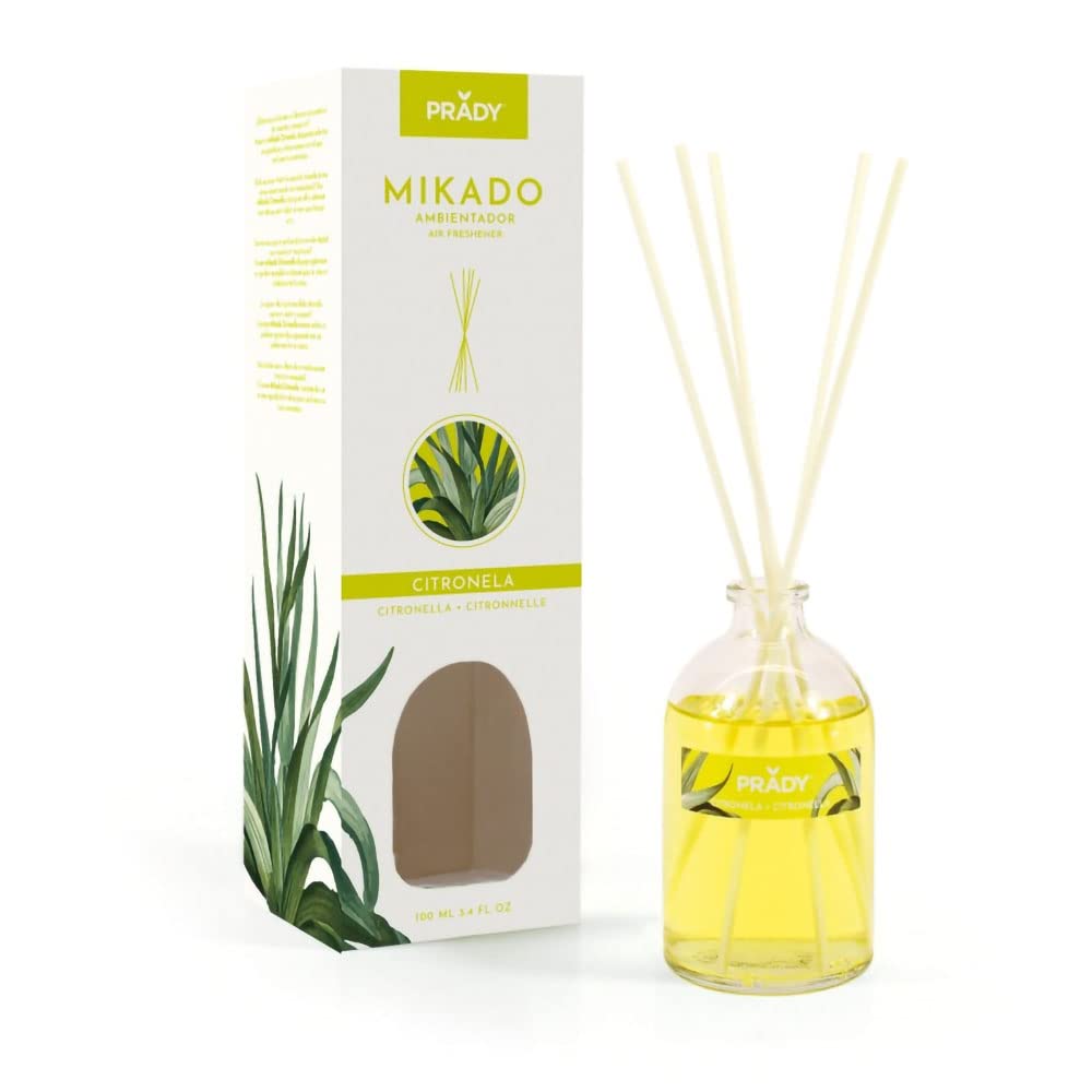 PRADY - Mikado Citronnelle - Fraîcheur Naturelle - 100ml - Crée Une Ambiance Naturelle et Apaisante.