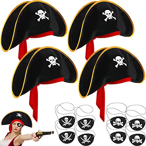 12 Pieces Pirate Accessories For Kids Include 4 Pirate Hat Kids Skull Cap And 8 Pirate Eye Patches For Halloween Pirate Party Supplies Caribbean Fancy Dress Captain Costume Cosplay Prop For Women Men #TOP14