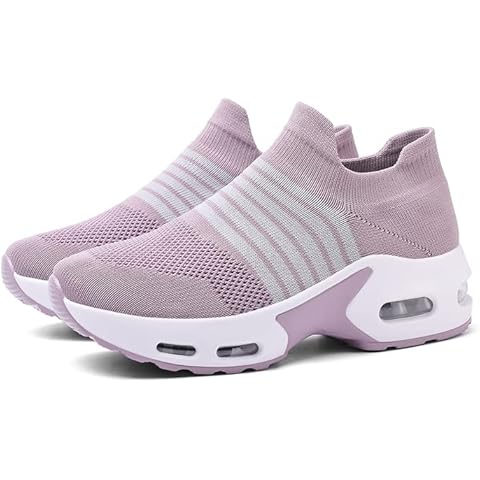 PUSBON Women's Slip on Walking Shoes Light Breathable Non Slip Tennis Shoes Casual Fashion Sneakers Mesh Workout Sports Purple Cover