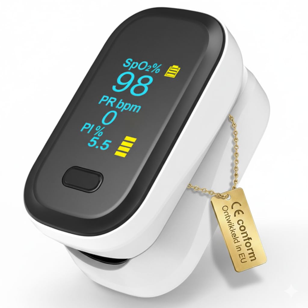 Pulsoximeter Fingeroximeter – Sauerstoffsättigung Finger Messgerät für SpO2 & Pulsmesser, Digitales Blutsauerstoffmessgerät mit OLED-Display, PI-Anzeige – Für Erwachsene, Kinder & Baby
