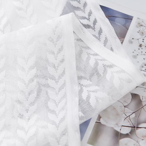 Cortinas con encaje blanco de lino para ventanas pequeñas de salón, pack de 2 3