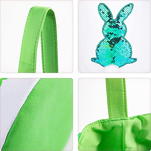Image of Easter Baskets for Kids - Boys and Girls Easter Egg Hunt Baskets, Cute Sequin Rabbit Bunny Printed Canvas Gift Basket for Baby, Easter Decorations Party Supplies (G-Green and Pink)