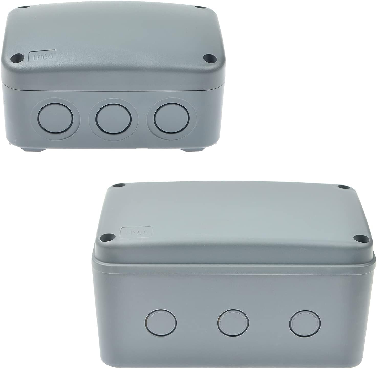 NineLeaf Outdoor Junction Box ABS Plastic Dustproof IP66 Waterproof Universal Electrical Boxes Project Enclosure Grey fit 20mm Cable Gland for Outdoor Use, 1PK Large and 1 Medium