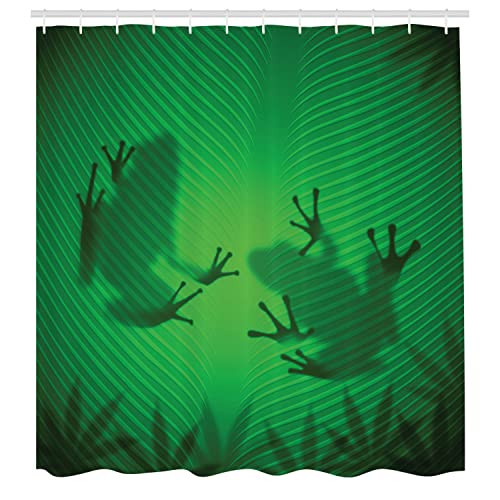 Ambesonne SC_15258_EBAY_FROG_06.17 Animal Shower Curtain, Frog Shadow Silhouette On The Banana Tree Leaf In Tropical Lands Jungle Games Graphic, Cloth Fabric Bathroom Decor Set thumb #1