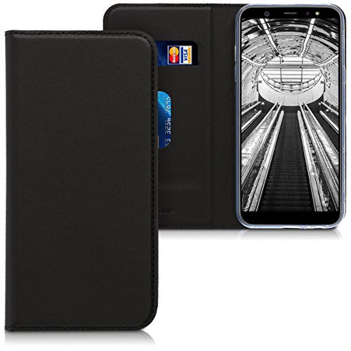 kwmobile Flip Case Compatible with Samsung Galaxy A6 (2018) - Smooth PU Leather Wallet Folio Cover with Stand - Black