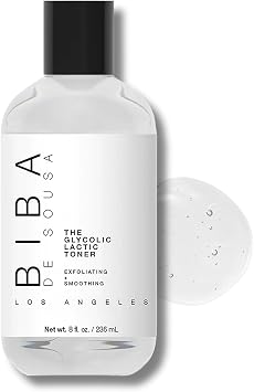 Biba De Sousa The Glycolic Lactic Toner - Exfoliating Toner with AHA, Hyaluronic Acid, and Aloe Vera - Illuminates Skin Complexion Without Excessive Drying 8 oz