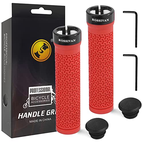 Rossivan Professional Bike Handlebar Grips,Mountain Bike Grips with Soft and Comfortable Anti-slip Rubber,Single Lock-on MTB Grips- Conquer Every Ride