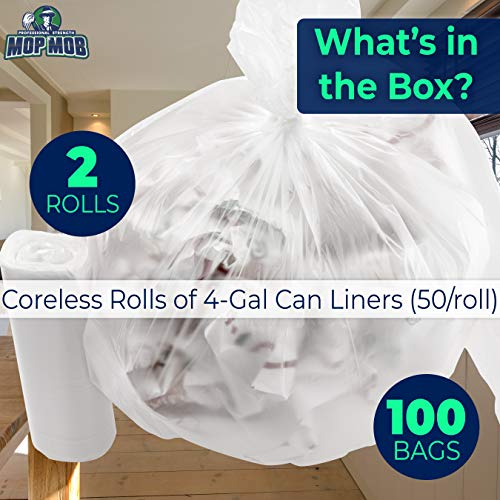 Image of Leak-Proof Clear 4 Gallon Trash Can Liners, 100 Count, Coreless Roll, No Mess Disposal, Guaranteed for Life