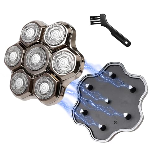 7D Shaver Heads Replacement 7 Blades Bald Head Shaver Replacement Heads Universal Magnetic Replacement Shaver Heads for Most Mainstream Brands (Silver)