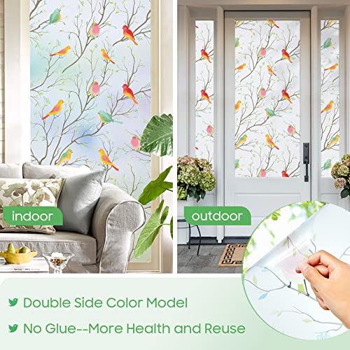 Viseeko Stained Glass Window Film: Bird Window Privacy Film Non-Adhesive Window Clings Room Decor Frosted Window Decals Uv Blocker Removable For Bathroom Kids Study Room #TOP1