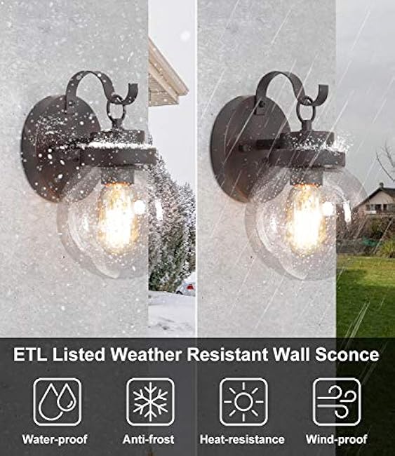 LNC Outdoor Sconces Wall Lighting, Seeded Glass Globe, Rustic Bronze Finish, E26 Socket, Weather-Proof Exterior Wall Light Outdoor Light Fixtures for Porch, Yards, Front Door