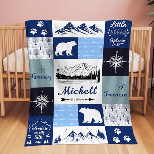 Image of Personalized Baby Blanket with Name, Custom Name Blanket for Kids Soft Flanne Blankets in Easter Personalized Baby Gifts for Infant Newborn Shower (Mountain)