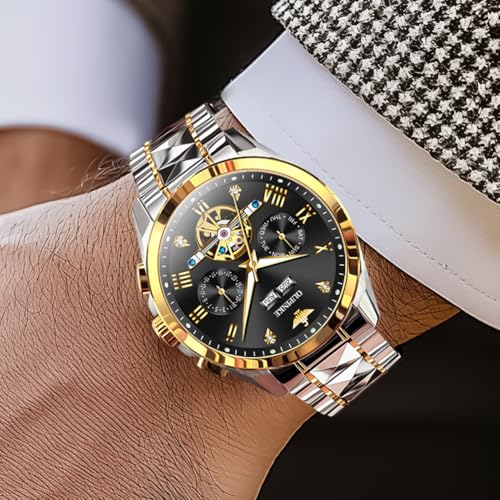 Image of OUPINKE Men's Automatic Watch 44mm Big Dial,Luxury Mechanical Wristwatch,Sapphire Crystal Glass,50M Waterproof, Tungsten Steel with Date Display