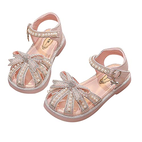 Girls Sandals Leather Soft Closed Toe Cute Flat Dress Sandals Strappy Summer Shoes Toddler/Little Kid/Big Kid (Pink, 7 Toddler)