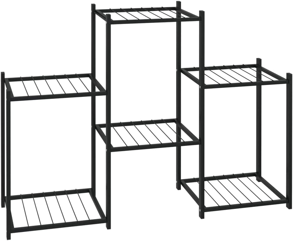 vidaXL Flower Stand, Outdoor Plant Shelf Stand, Multiple Flower Pot Holder for Living Room Patio, Storage Display Rack, Black Iron
