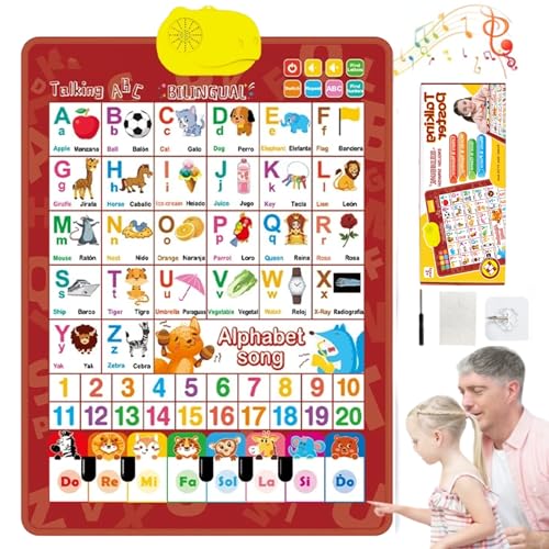 Talking Poster, 2025 New Talking Wall Chart for Kids – English & Spanish Learning Poster with Songs, ABCs, Numbers, Animal Words & Piano (#B)