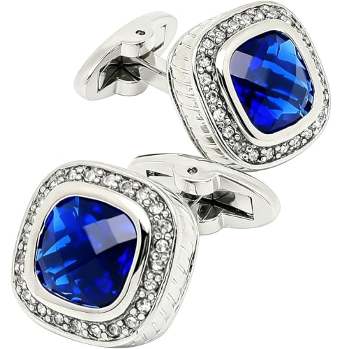 Mancuernillas plateadas con cristal azul cuadradas para hombre miniatura 1