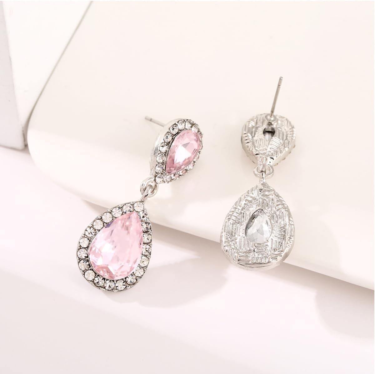 Vintage Rhinestone Teardrop Dangle Earrings Sparkle Crystal Bridal Earrings for Brides Bridesmaides Statement Drop Earrings for Women Wedding Formal Prom - Image 4