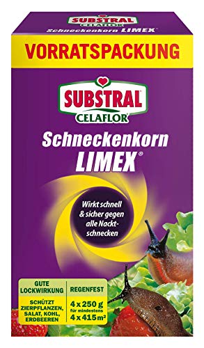 Preisvergleich Produktbild Substral Celaflor Schneckenkorn Limex, anwendungsfertiges Ködergranulat zur Schneckenbekämpfung im Garten und Gewächshaus, Vorteilspack 4x 250g für 4x 415m²
