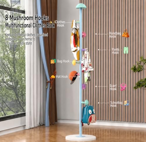 Image of HomeCloud Heavy-Duty Steel Coat Hanging Stand for Home & Boutiques-Freestanding Clothes Hanger Rack for Coats, Jackets, Hats, Bags & Daily Garments (Skyblue)