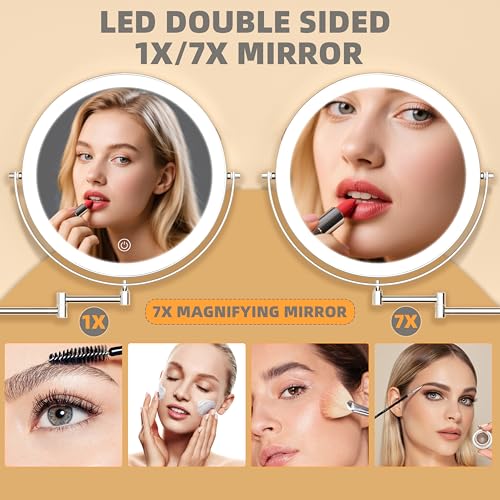 Espejo de maquillaje de pared con luz 10" redondo miniatura 4