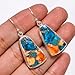 Natural Top Quality Orange Spiny Oyster Turquoise Orange Blue Copper Turquoise Gemstone 925 Sterling Silver Handmade Orange Stone Dangle Earrings for Women Gift for Her