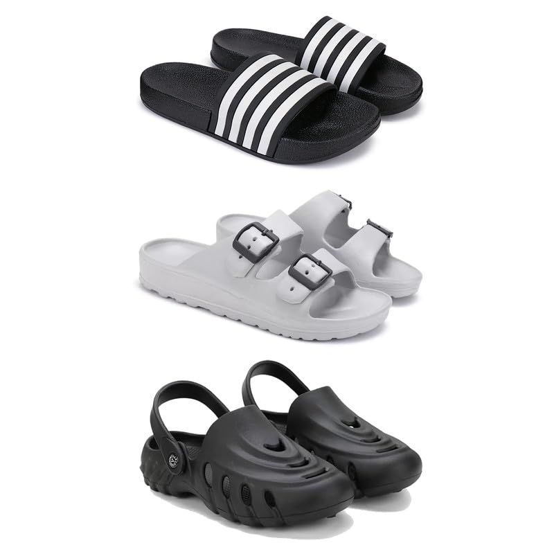 WINGSCRAFT Lightweight,Classic Slider || Sandals with Clogs for Men-Combo(3)-3024-3114-3138-9 Black (B0D3M2B4TM) Amazon Price History, Amazon Price Tracker