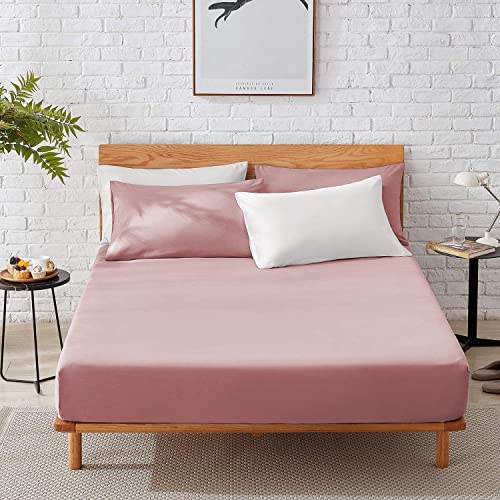 SeventhStitch The Art of Fine Living Fitted Sheets 100% Egyptian Cotton 200 Thread Count 40CM/16/'' Mattress Topper Bedsheet Single Double King SuperKing Size (Pink
