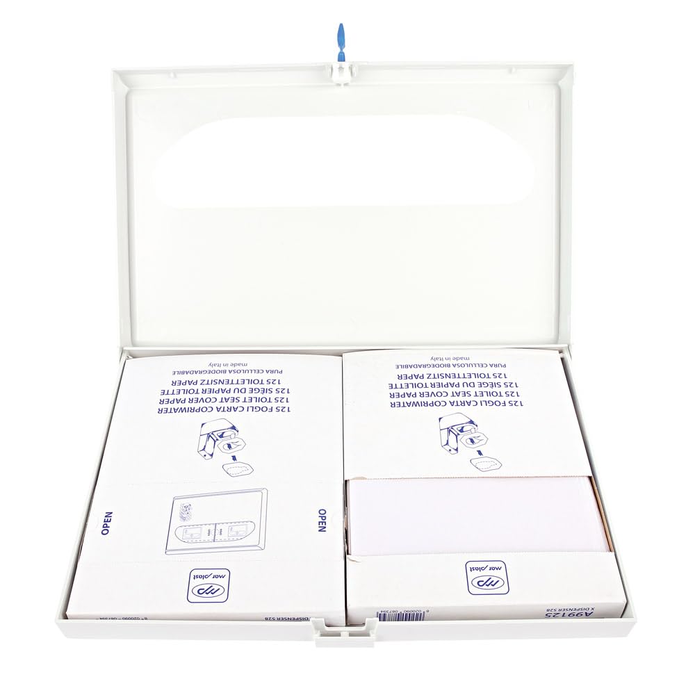 6 Stück Spender für Toilettensitzabdeckungen | Kunststoff, weiß, L: 42cm, B: 4,6 cm, H: 28cm, Karton, Toilettensitzbezugspender, Sitzbezüge, Toilettensitzbezug