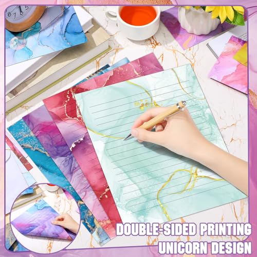 Image of TaoBary 160 Pcs Stationery Paper Set 50 Double Sided Stationery Papers with 50 Matching Envelopes and 60 Round Dot Sticker, 10 Design(Marble,8.5 x 11 Inch)