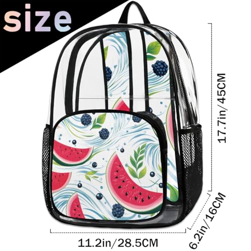 Watermelon Blueberry Leaf Clear Backpack Stadium Approved PVC Backpacks for Adults Heavy Duty Clear Bag for Work Security Travel College2