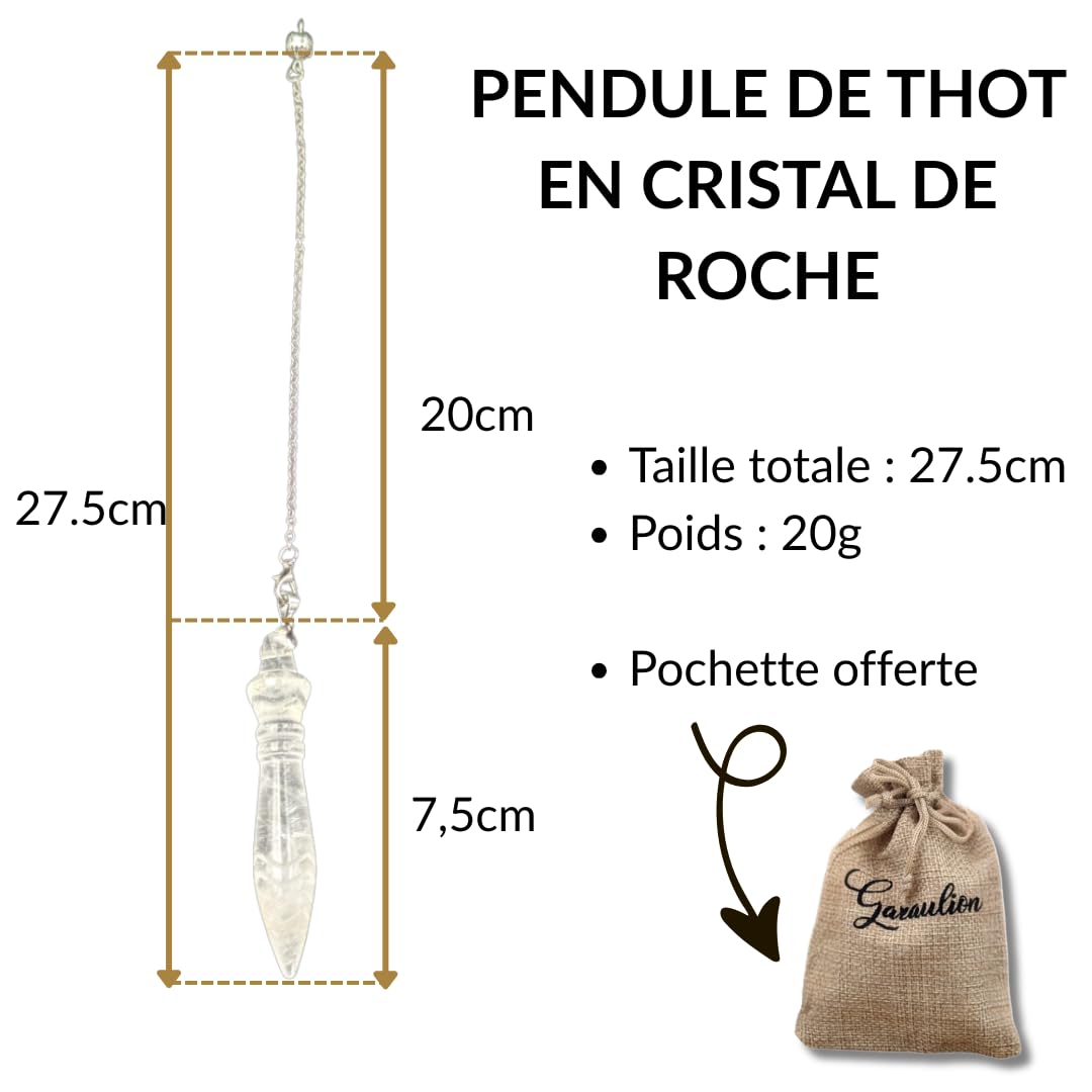 Pendule de Thot en Cristal de Roche – Pendule Égyptien de Haute Précision pour Radiesthésie, Divination & Feng Shui – Protection & Introspection – Pochette Offerte