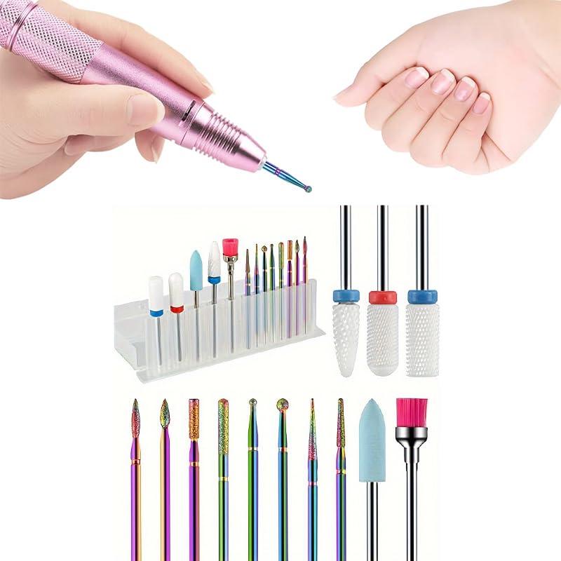 Image of ZIBUYU 13PC Nail Art Drill Kit for Women Universal Carbide Manicure Pedicure Drill Kit for Women, Interchangeable Micro Drill Bits Set for Shaping, Cleaning, Gels, or Dip Powder Nails(Storage Rack)