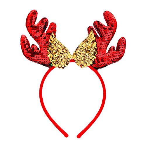 HSWE Christmas Dear Antler Headband for Women Snowflake Hair BandXmas Decorations Accessories for Girls (Angel Wings Headband)