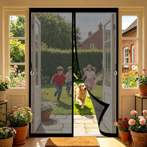 Mosquiteras para Puertas 54 x 187 cm Cierra Automáticamente, Fácil Instalación sin Taladrar Cortinas Mosquitera Puerta Magnetica Exterior Insectos para Cocina, Comedor, Negro