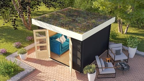 CHILLROI® Karibu Blockbohlen Gartenhaus Rosé Dachbegrünung...