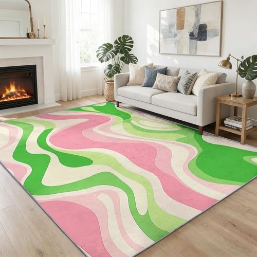 Pink Green Washable Carpets 3 x 4 ft Area Rugs