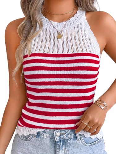Image of ChiaoLezhee Women's Summer Knit Tank Tops, Racerback High Neck Lightweight Sweater Vest, Dressy Casual Outfits