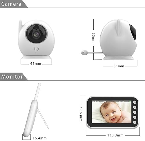 Miniatura 8 de Monitor de bebé WiFi con cámara y audio-4.3 pulgadas pantalla LCD monitor de video con cámara 720P, 2.4GHz FHSS, conversación de 2 vías, detección
