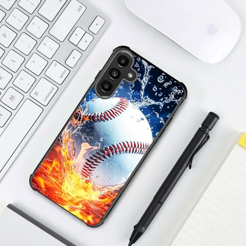JHYYTUJTYP for Galaxy S25 Case,Tire Texture Non-Slip Soft TPU Hard Back Shockproof Anti-Scratch Protective Case for Samsung Galaxy S25 6.2 inch 2025,Baseball Ball on Fire and Water - image 4
