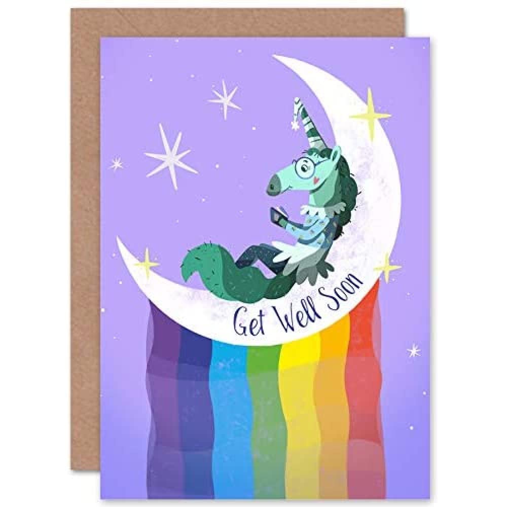 Wee Blue Coo Unicorn Rainbow Get Well Greetings Card