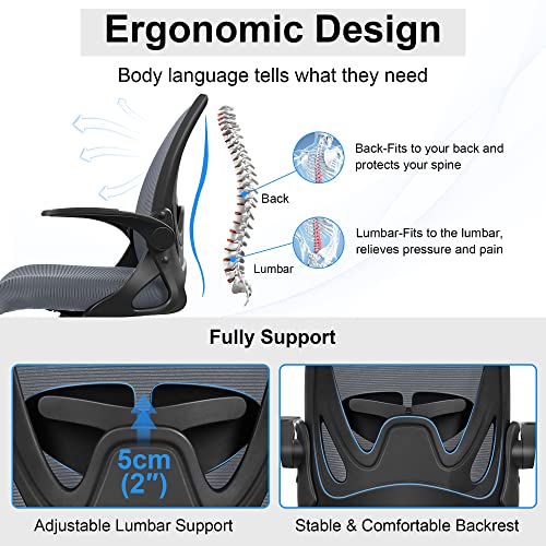 Image of Primy Drafting Chair Tall Office Chair with Flip-up Armrests Executive Ergonomic Computer Standing Desk Chair with Lumbar Support and Adjustable Footrest Ring（Dark Gray）