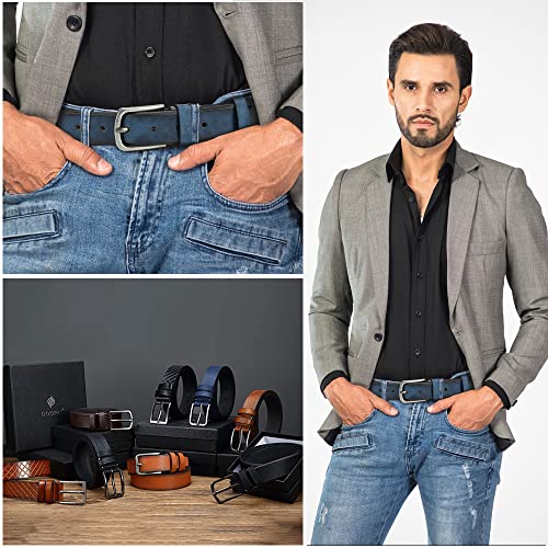 DOOPAI Mens Belt - Blue belts for men，Leather Dress Belt Casual Wear Jeans Classic belt 1.25", Adjustable Trim to Fit Everywher2