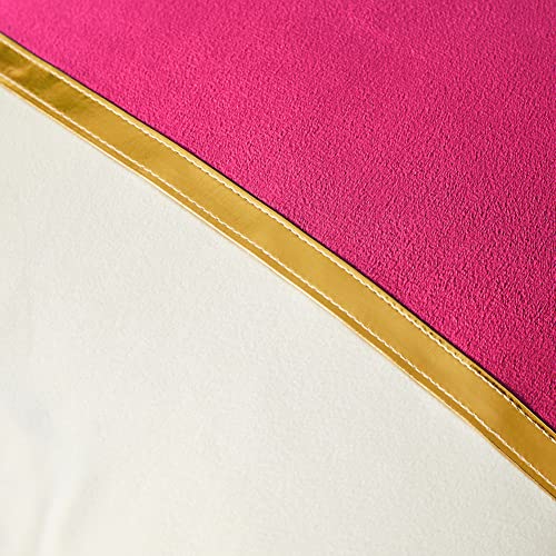 Image of Fancy Homi 2 Packs Hot Pink Decorative Throw Pillow Covers 20x20 Inch for Living Room Couch Bed Sofa, Fuschia and White Velvet Patchwork with Gold Leather, Luxury Home Decor Square Cushion 50x50 cm