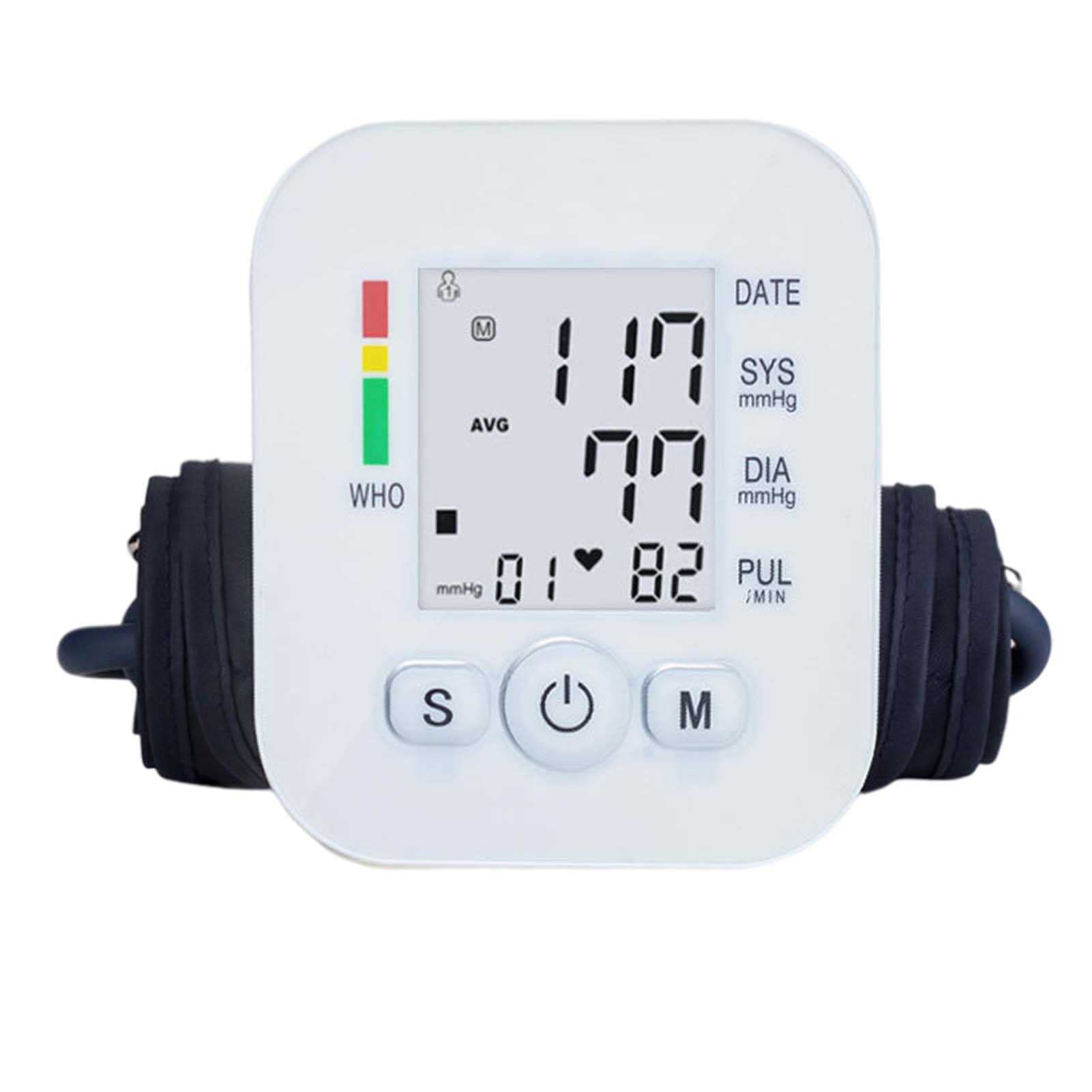 Esfigmomanómetro Arm Home, Alimentado por USB, presurización Completamente automática, Pantalla Grande, transmisión de Voz, Monitor de presión Arterial multifunción (Blanco)
