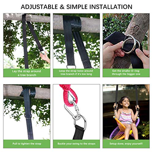 Kuyang Set of 2 Hammock Straps, 5ft Tree Swing Straps with 2 Heavy Duty Carabiners, Camping Hammock Rope Straps Accessories, Holds Up to 2204 LB, Compact & Easy to Set Up