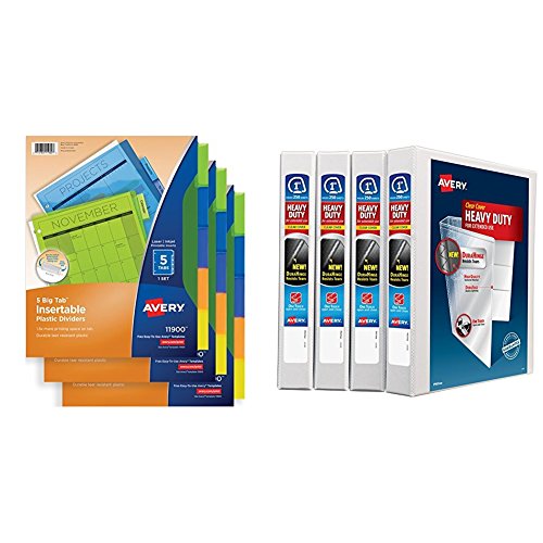 Avery Big Tab Insertable Plastic Dividers, 5-Tab Set, Multicolor, Multi Pack of 3 Sets with 1