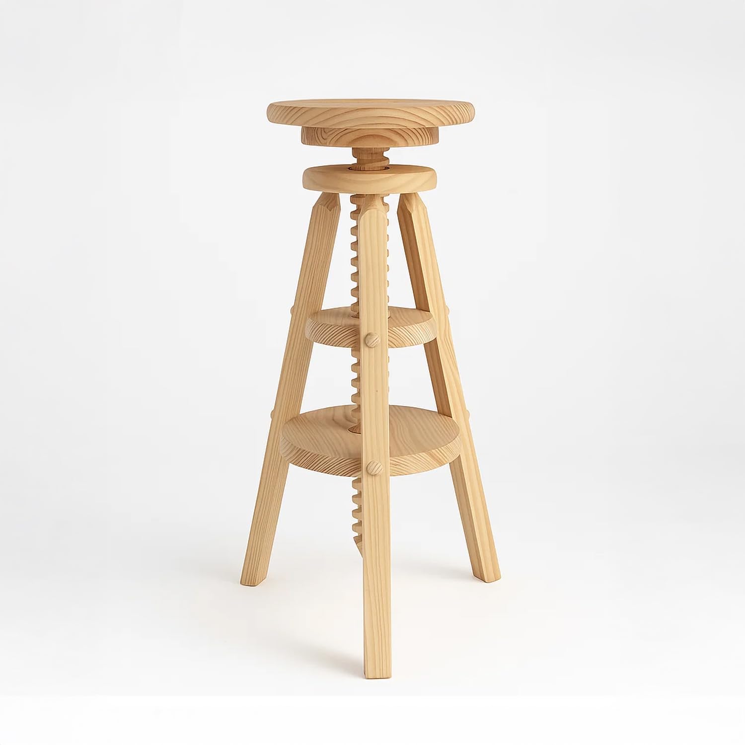 Spacio HÖG | Taburete de husillo Giratorio Regulable en Altura | Madera Maciza de Pino sin Barniz | Diseño nórdico Artesanal Fabricado en España (Alto)
