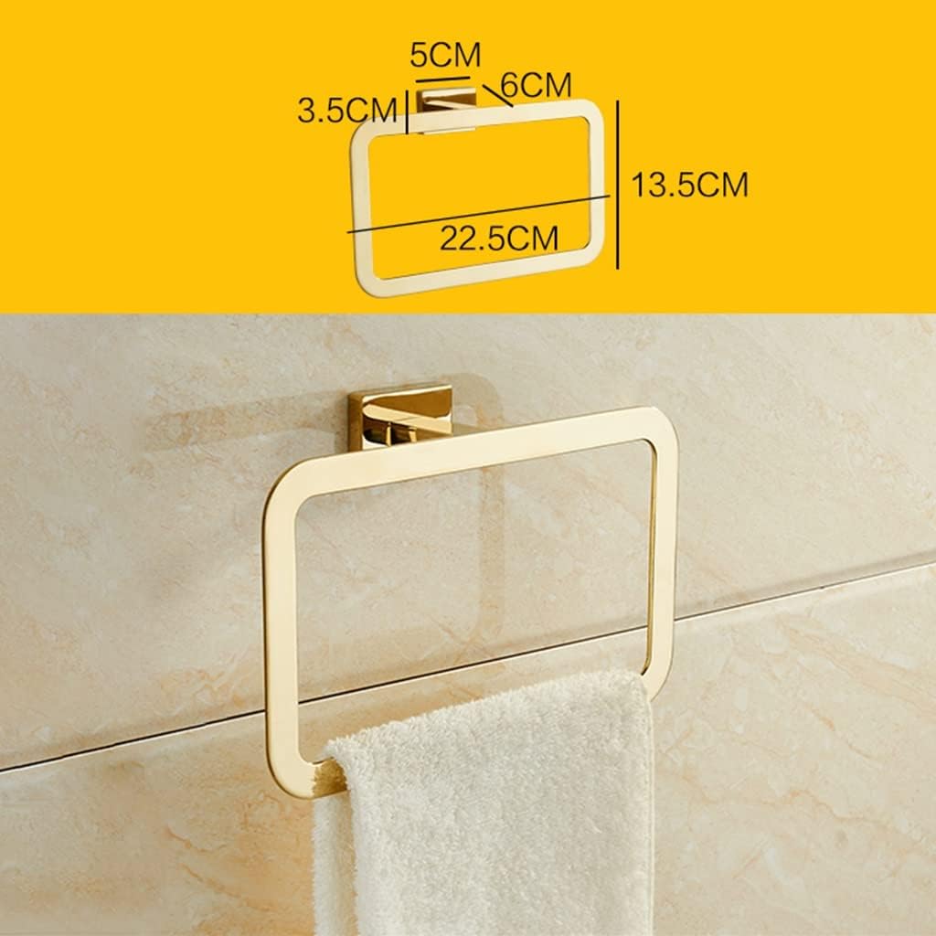 LSLYTQ Gold Towel Ring, Chrome Bathroom Accessories Decoration Elegant Square Style Towel Hanger Holder, Wall Mounted Hanging Rack